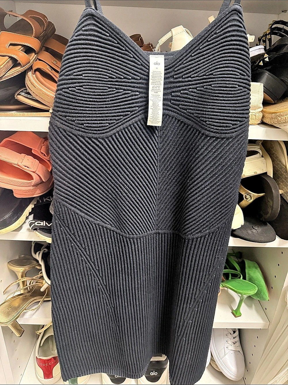 alo Ribbed Midi Dress in Black Size Medium